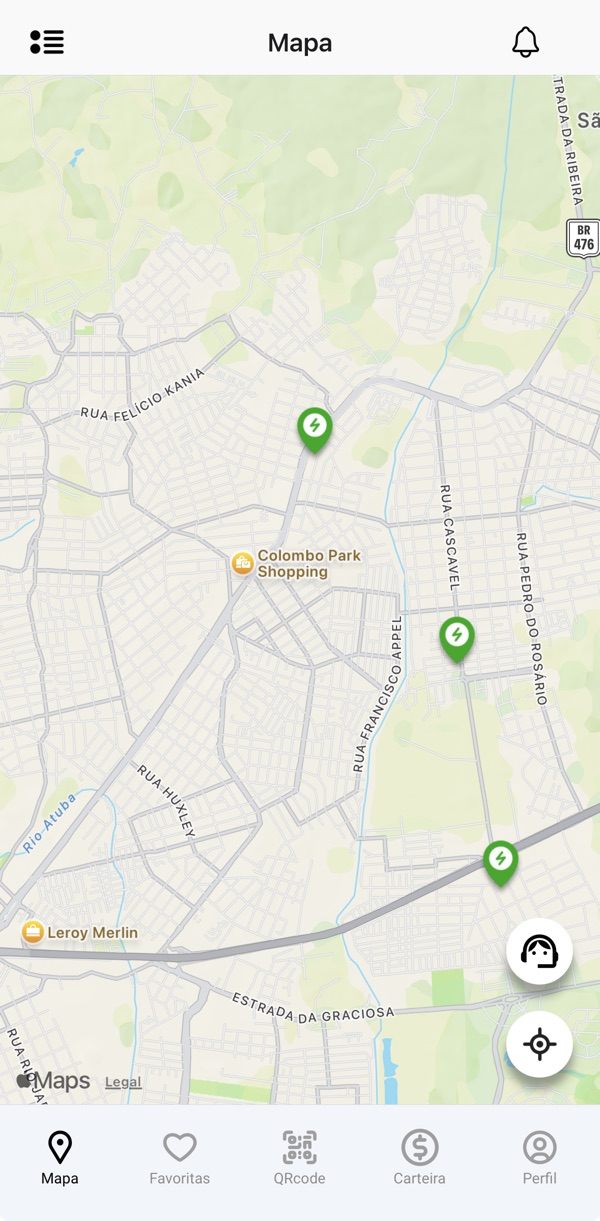 Tela do mapa do app Maracanã